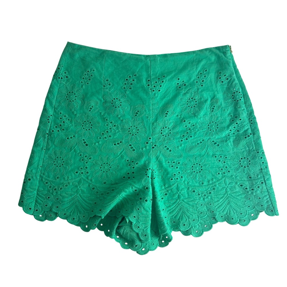 Draper James RSVP High Waist Eyelet Green Scalloped Shorts Women's Size 8